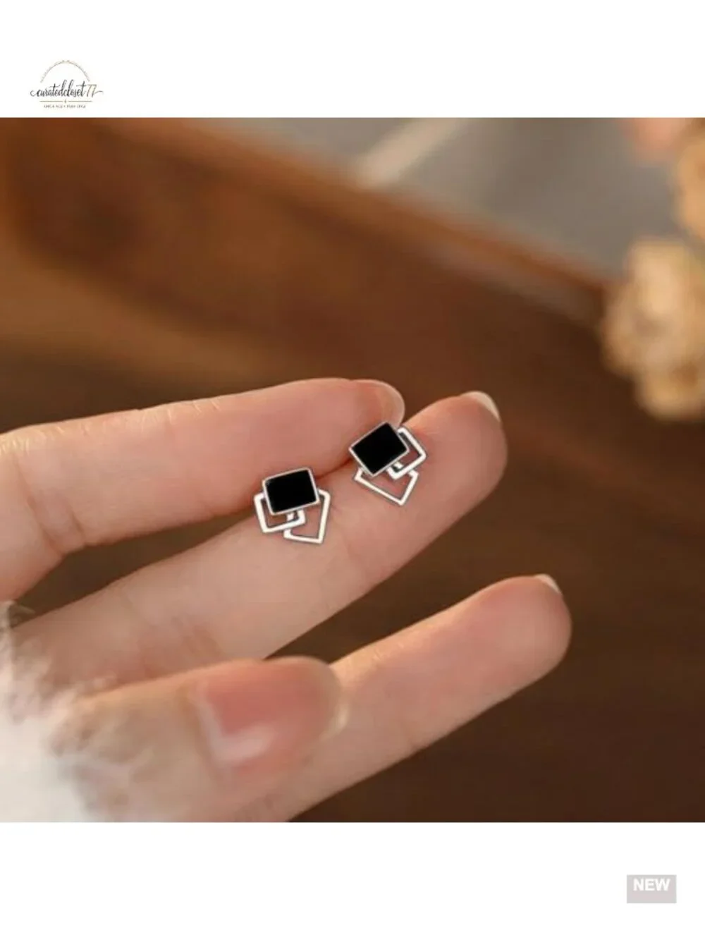 Silver Square Enamel Stud Earrings Geometric Dainty Minimalist Jewelry